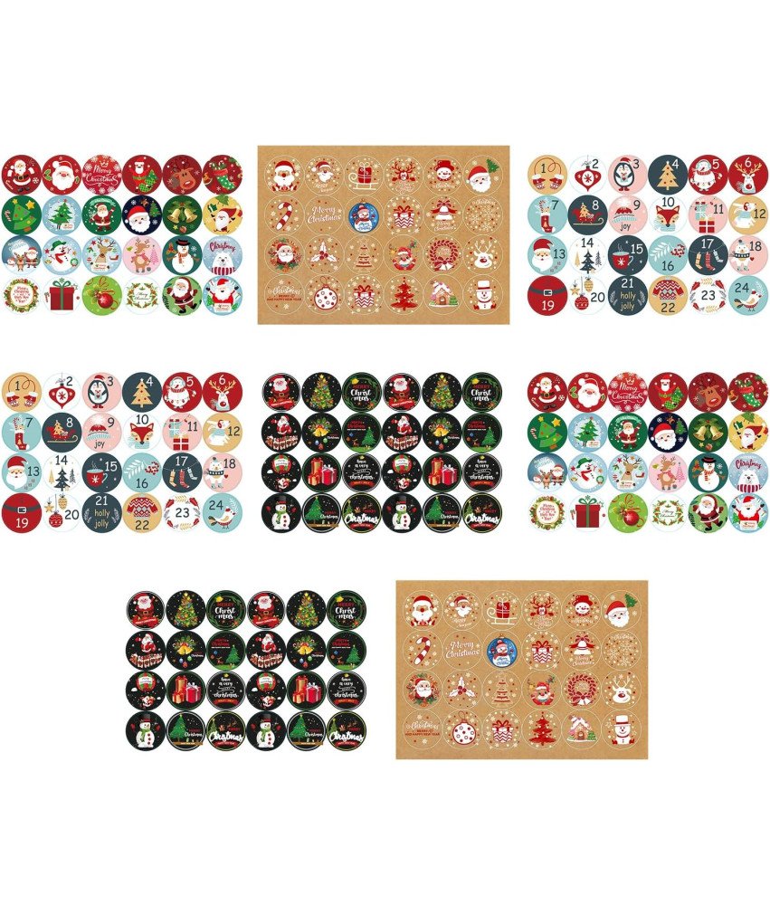 Zestaw Naklejek z Motywem Świąt 8 Arkuszy po 24 Naklejki Na Boże Narodzenie