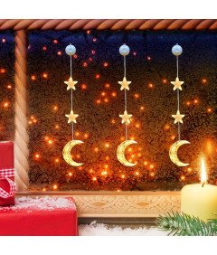 Oświetlenie Bożonarodzeniowe Dekoracja z Przyssawkami Gwiazdy i Księżyc LED