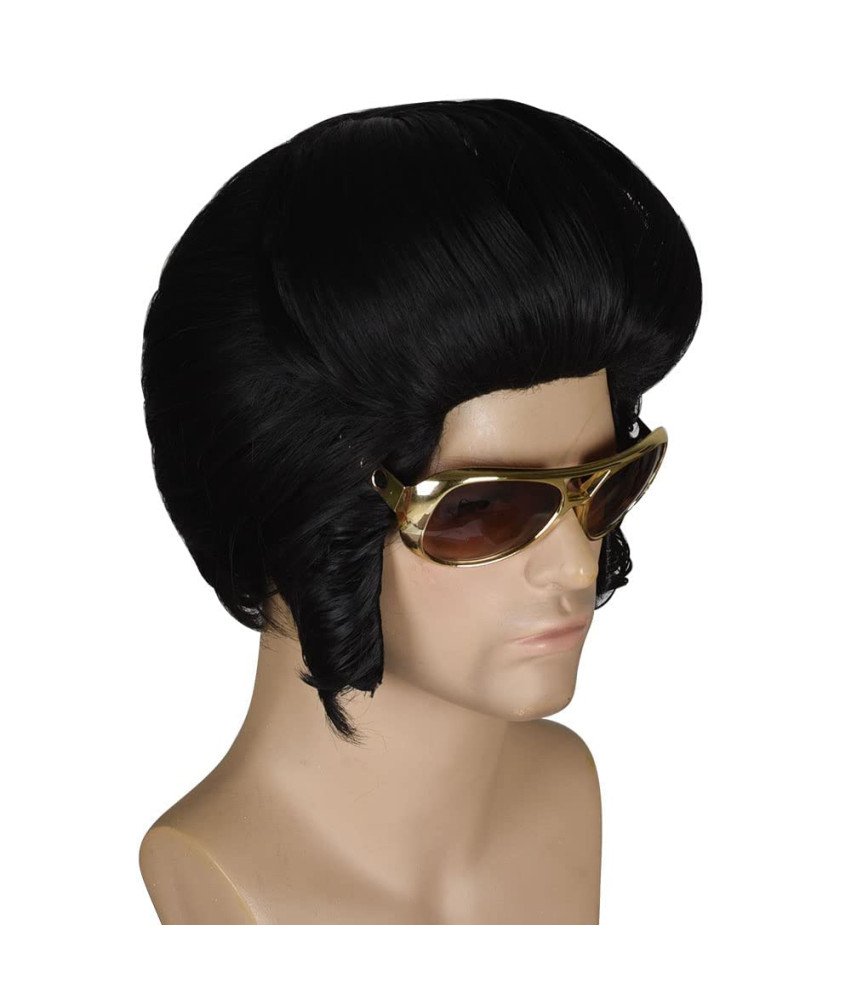 Moška lasulja v stilu Elvisa iz 50-ih in 60-ih let Komplet z očali Obseg 56 cm Črna