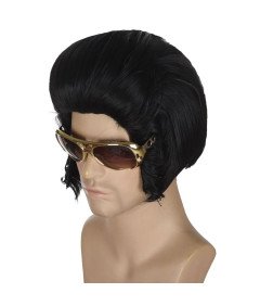 Moška lasulja v stilu Elvisa iz 50-ih in 60-ih let Komplet z očali Obseg 56 cm Črna