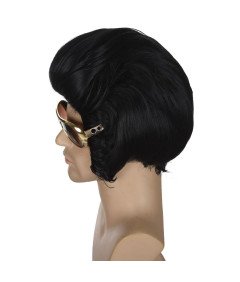 Moška lasulja v stilu Elvisa iz 50-ih in 60-ih let Komplet z očali Obseg 56 cm Črna