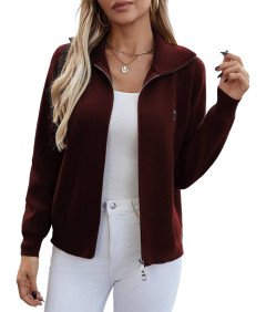 YUTILA Damska Bluza Kardigan Rozpinana Bez Kaptura Czerwona Rozmiar S