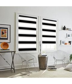 Eurohome Podwójna Roleta na Zaciski Bez Wiercenia 90 x 150 cm Biało-Czarna