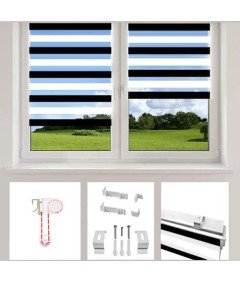 Eurohome Podwójna Roleta na Zaciski Bez Wiercenia 90 x 150 cm Biało-Czarna
