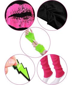 Blulu Ženski kostum 80. leta Zabavna retro obleka XXL Komplet 17 kosov