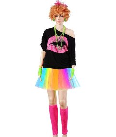 Blulu Ženski kostum 80. leta Zabavna retro obleka XXL Komplet 17 kosov