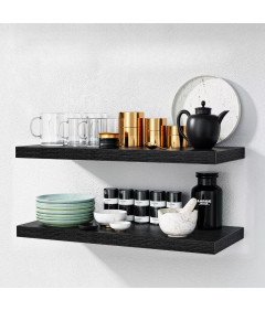 STOREMIC Zestaw 2 Półek Ściennych z Płyty MDF 60x23,5 cm Nowoczesne Czarne