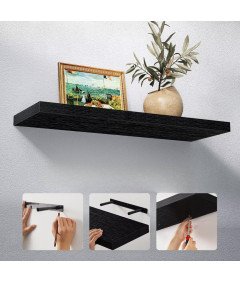 STOREMIC Zestaw 2 Półek Ściennych z Płyty MDF 60x23,5 cm Nowoczesne Czarne