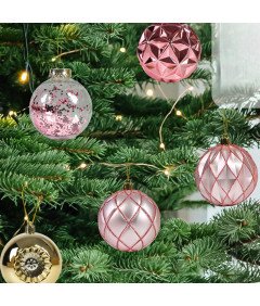 Bombki Choinkowe z Zawieszkami Nietłukące Ozdobne Złote Różowe 8 cm 9 szt