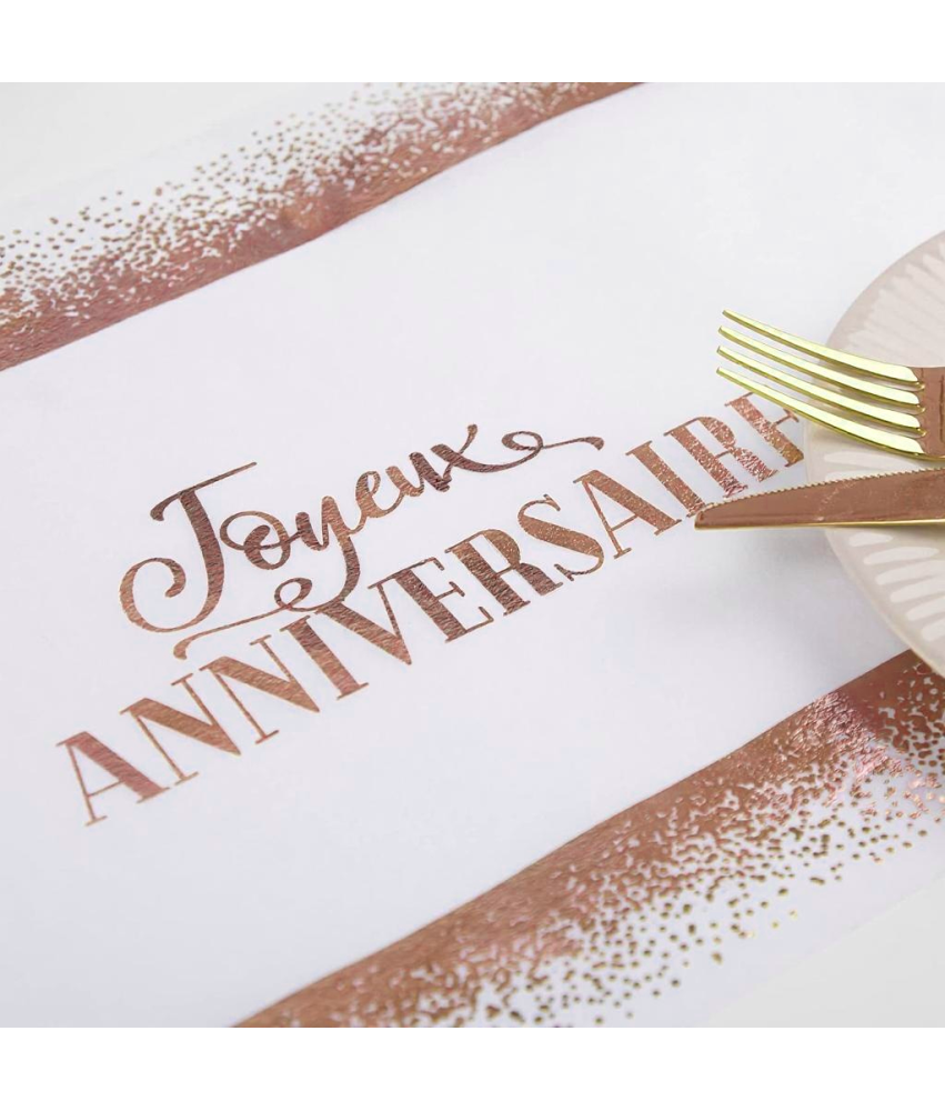 Tekstilni prt za mizo Rojstni dan Anniversaire Joyeux Vlakna Bela Roza 10 m x 28 cm