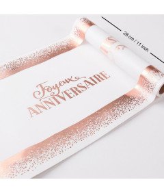 Tekstilni prt za mizo Rojstni dan Anniversaire Joyeux Vlakna Bela Roza 10 m x 28 cm