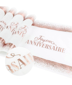 Tekstilni prt za mizo Rojstni dan Anniversaire Joyeux Vlakna Bela Roza 10 m x 28 cm