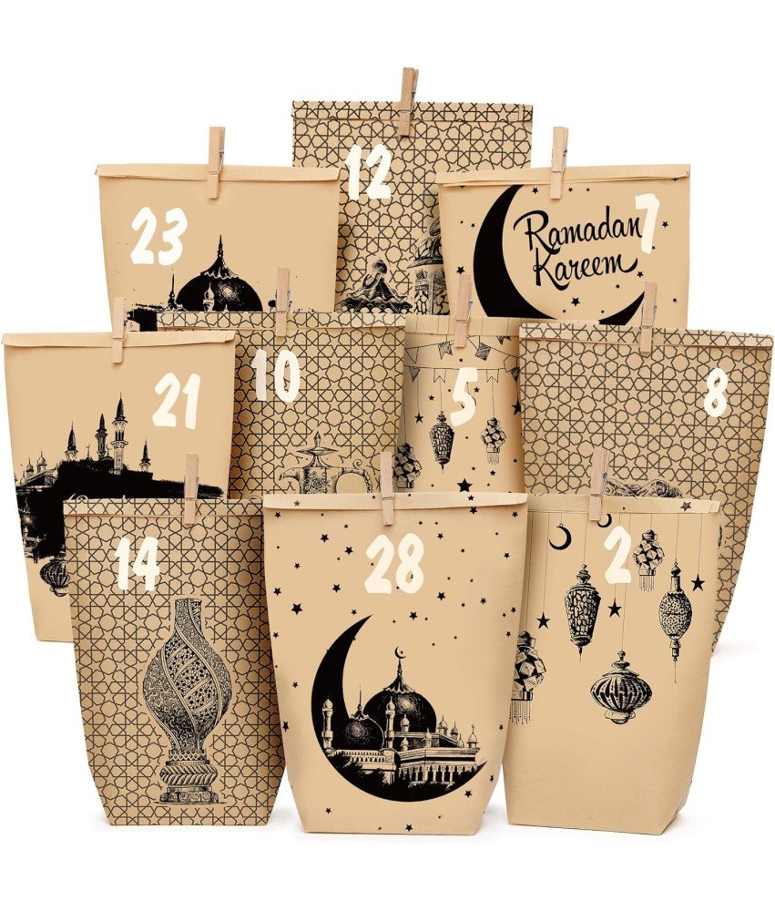 Kalendarz Ramadan DIY dla Dzieci Papierowe Torby Naklejki Dekoracja 30 szt