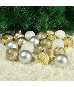 Božični okraski z obeski, nelomljivi, zlati, srebrni, beli, 6 cm, 19 kosov