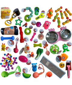 Zestaw Ponad 80 Przedmiotów Akcesoria Dla Zwierząt Zabawki Pojemniki Bidony i Więcej