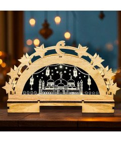 Drewniana Lampa Ramadan z LED Gwiazdy i Księżyc 3D Dekoracja Eid Mubarak