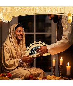 Drewniana Lampa Ramadan z LED Gwiazdy i Księżyc 3D Dekoracja Eid Mubarak