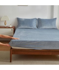 ARYURBU Prześcieradło Flanelowe z Gumką Miękkie 180x200 cm Szaro–Niebieskie