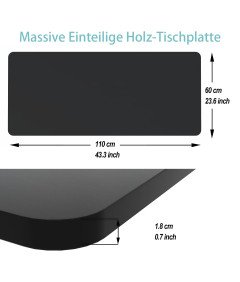 ERGOMAKER Enojna Miza za Pisalno Mizo DIY 110x60x1,8 cm Črna
