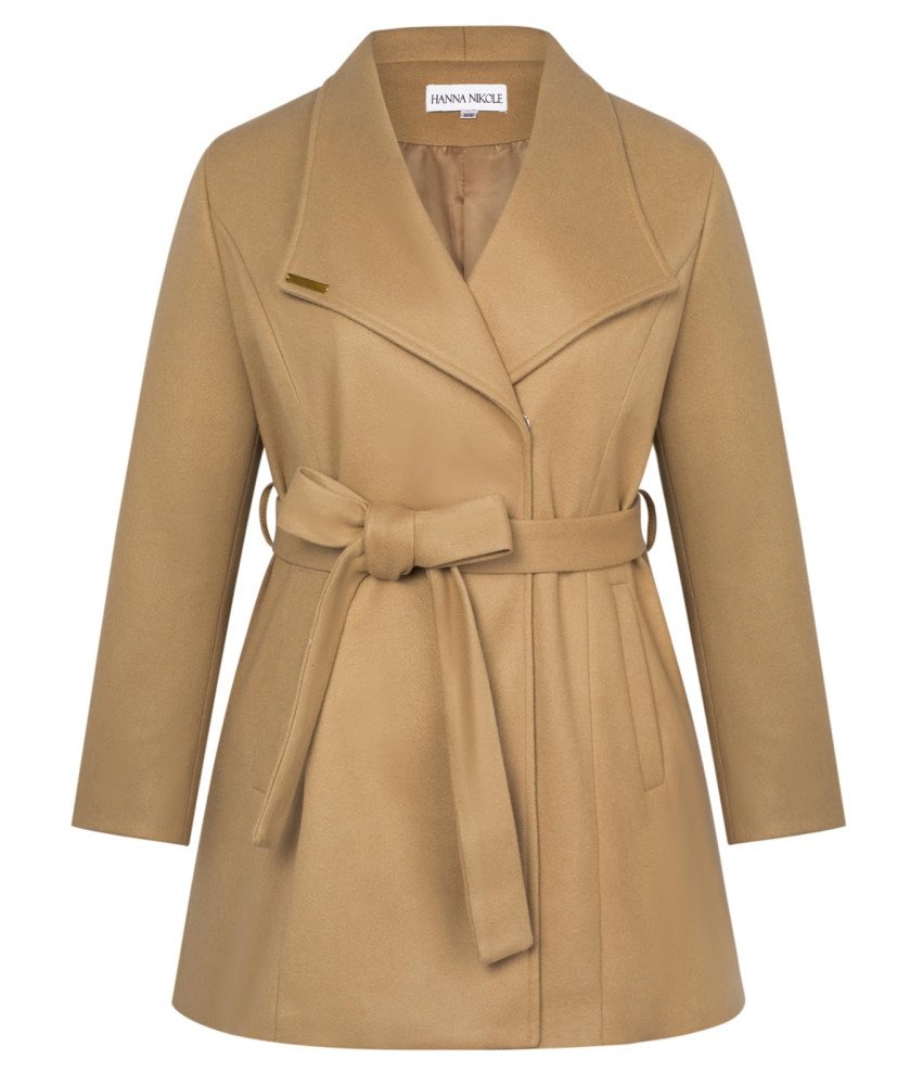 Hanna Nikole Płaszcz Damski z Paskiem Elegancki Ciepły Brązowy Rozmiar 50