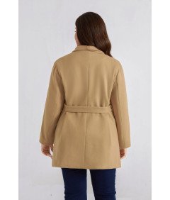 Hanna Nikole Płaszcz Damski z Paskiem Elegancki Ciepły Brązowy Rozmiar 50
