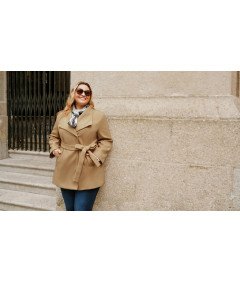 Hanna Nikole Płaszcz Damski z Paskiem Elegancki Ciepły Brązowy Rozmiar 50