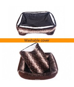 Legowisko dla Psa 76x56x17,5 cm Pluszowe z Pokrowcem i Zabawką Brązowe