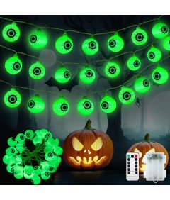 JSUEU Łańcuch Świetlny Halloween 5 m 30 LED Zielone Gałki Oczne 8 Trybów
