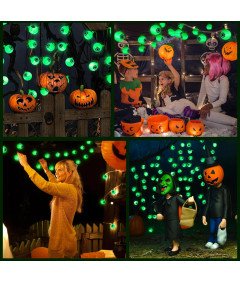 JSUEU Łańcuch Świetlny Halloween 5 m 30 LED Zielone Gałki Oczne 8 Trybów