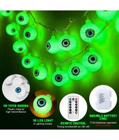 JSUEU Łańcuch Świetlny Halloween 5 m 30 LED Zielone Gałki Oczne 8 Trybów