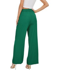 FUNYYZO Ženske hlače z visokim pasom, široke hlačnice, zelene, XS