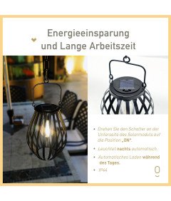LUCOZA Wisząca Lampa Solarna Ogrodowa Metalowa z Łańcuchem IP44 Retro