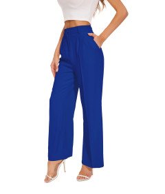 FUNYYZO Spodnie Damskie z Wysokim Stanem Szerokie Nogawki Niebieskie XL