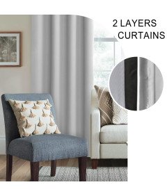 XWZO zatemnitvene dvoslojne zavese z obročki, 2 kosa, 260 x 140 cm, sive