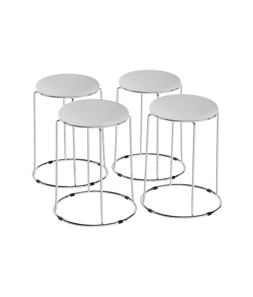 Krzesła Kuchenne Hokery Barowe Skóra PU Metalowe 4 Sztuki 31x31x47 cm Białe