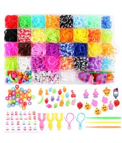 Zestaw Gumek 2500 Elementów Koraliki Zawieszki Akcesoria DIY Rękodzieło