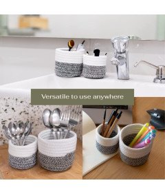 VIVERE Boho namizni organizator Komplet 2 kosov Bela siva Večnamenski.