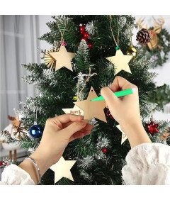 Drewniane Gwiazdki Bożonarodzeniowe z Zawieszkami 36 Sztuk Do Malowania