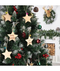 Drewniane Gwiazdki Bożonarodzeniowe z Zawieszkami 36 Sztuk Do Malowania