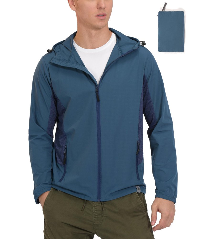 Mapamyumco Kurtka Męska Lekka do Biegania z Kapturem Niebieska Rozmiar S