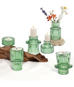 Zestaw 3 Szklanych Świeczników Zielonych w Stylu Boho Tealight Dwustronne