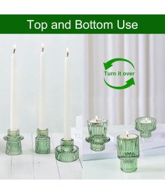Zestaw 3 Szklanych Świeczników Zielonych w Stylu Boho Tealight Dwustronne