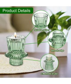 Zestaw 3 Szklanych Świeczników Zielonych w Stylu Boho Tealight Dwustronne