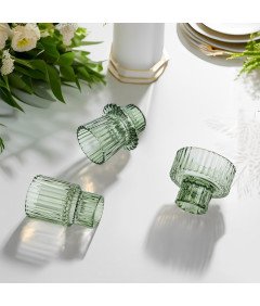 Zestaw 3 Szklanych Świeczników Zielonych w Stylu Boho Tealight Dwustronne