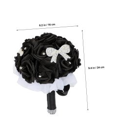 Bukiet Ślubny Sztuczny Czarne Róże z Kryształkami Dekoracja Weselna