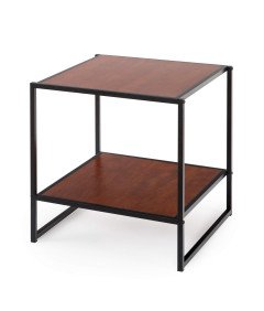 Stolik Nocny z Półką 2-Poziomowy Metalowa Rama 51x51x51 cm Czerwony Mahoń