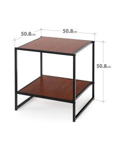 Stolik Nocny z Półką 2-Poziomowy Metalowa Rama 51x51x51 cm Czerwony Mahoń