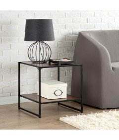 Stolik Nocny z Półką 2-Poziomowy Metalowa Rama 51x51x51 cm Czerwony Mahoń