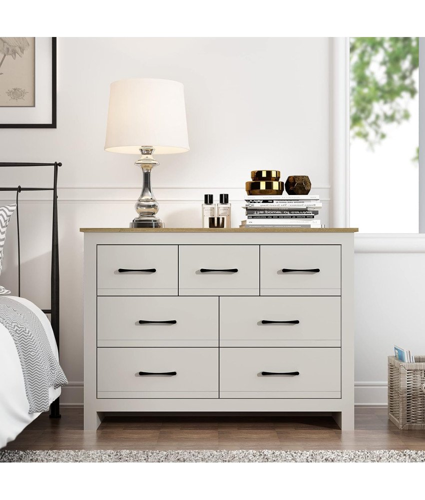 Komoda 7 Predalov Omarica za Spalnico Moderna 119x37x76,5 cm Svetlo siva