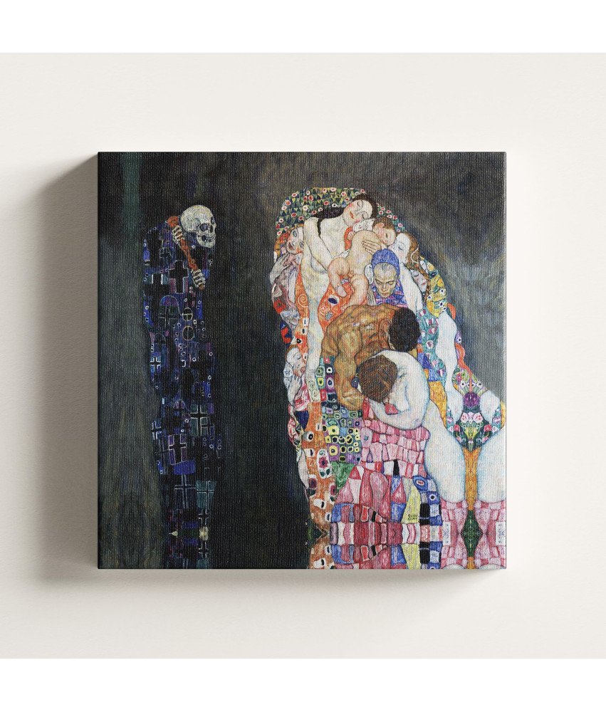 Slika Gustav Klimt Življenje in smrt Natis na platnu 40x40 cm Okvir 3 cm